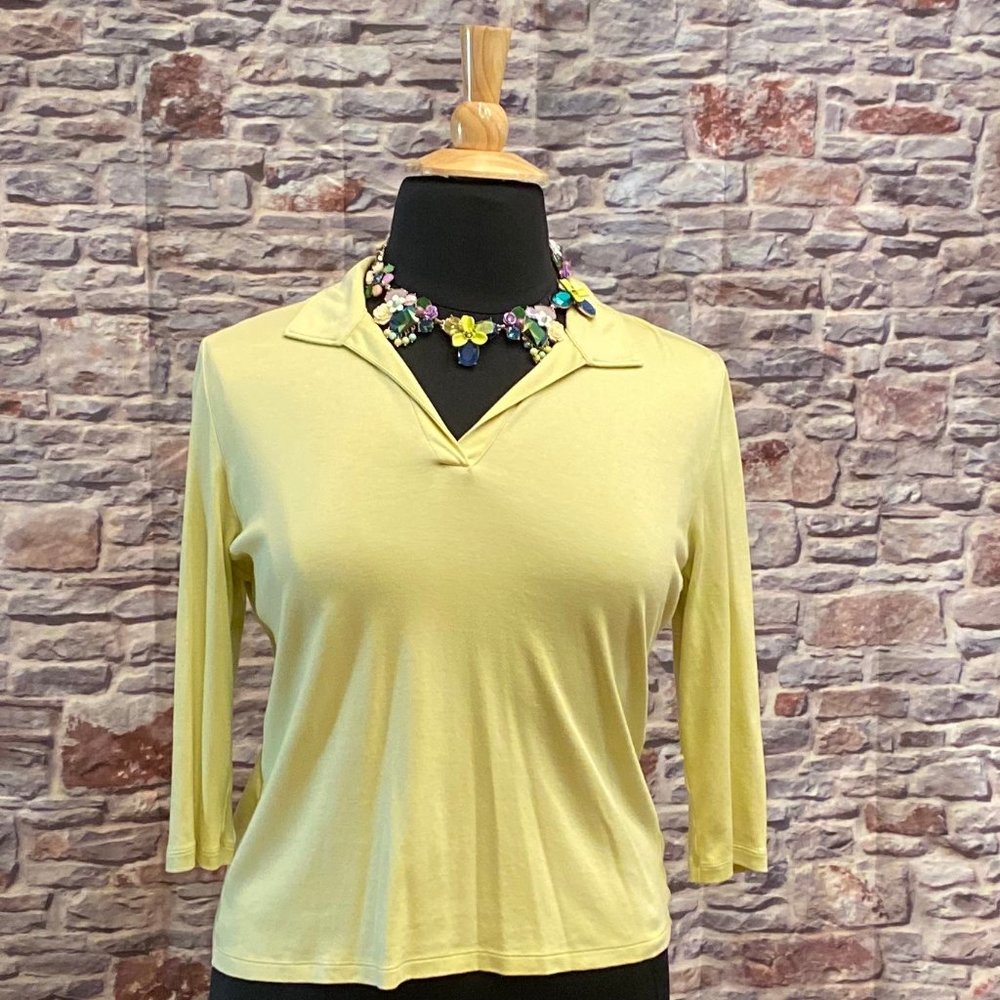 Talbots Yellow-Green 3/4 Sleeve Shirt Petite XL